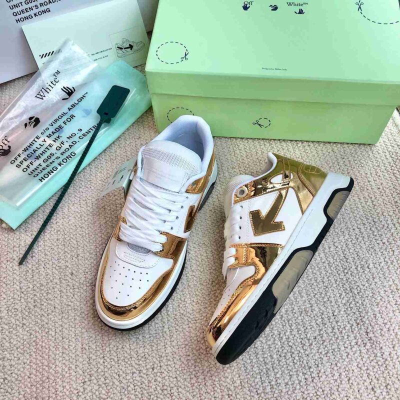 OFF-WHITE Out Of Office OOO Low Tops - Gold White Replica 13 OOO OUT OF OFFICE WHITE GOLD