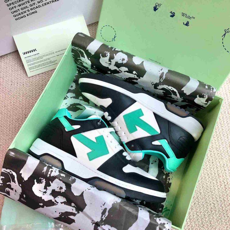 OFF-WHITE Out Of Office OOO Low Tops - Black Green Replica 13 OFFWHITE OUT OF OFFICE Green White