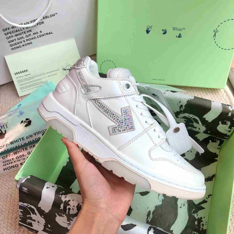 OFF-WHITE Out Of Office OOO Low Tops - Rhinestone White Replica 12 OFF-WHITE Out Of Office Rhinestone White