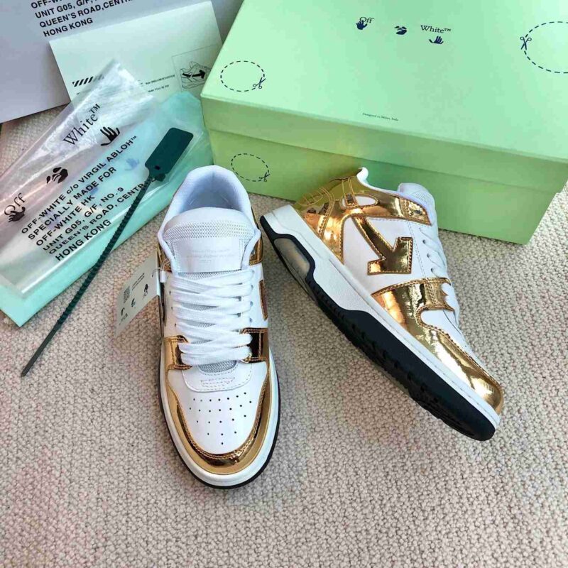 OFF-WHITE Out Of Office OOO Low Tops - Gold White Replica 15 OOO OUT OF OFFICE WHITE GOLD
