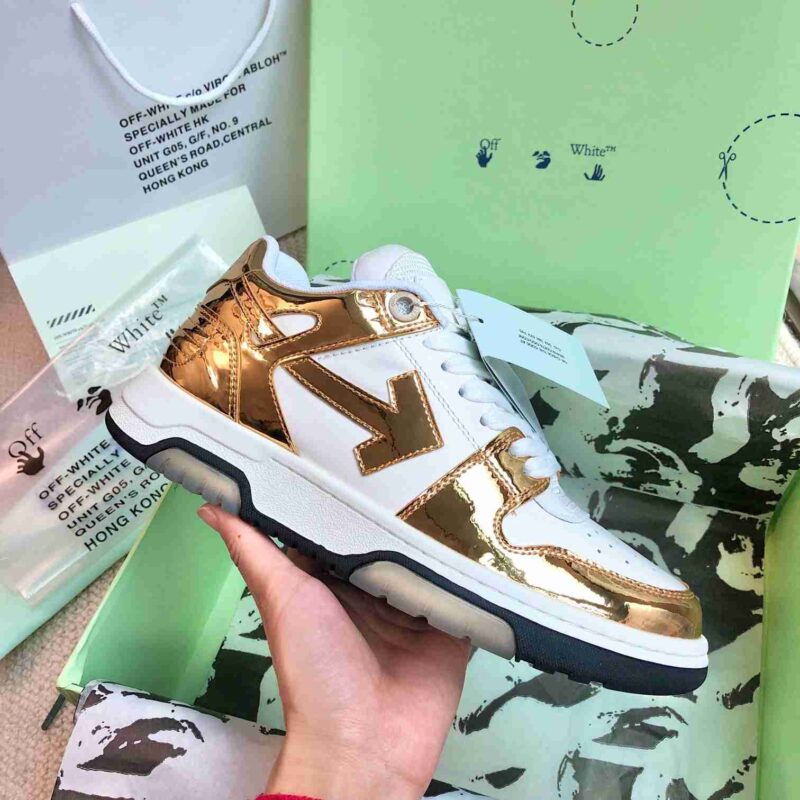 OFF-WHITE Out Of Office OOO Low Tops - Gold White Replica 11 OOO OUT OF OFFICE WHITE GOLD