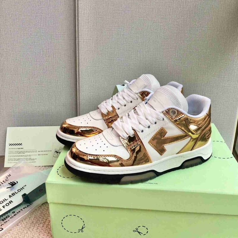 OFF-WHITE Out Of Office OOO Low Tops - Gold White Replica 10 OOO OUT OF OFFICE WHITE GOLD