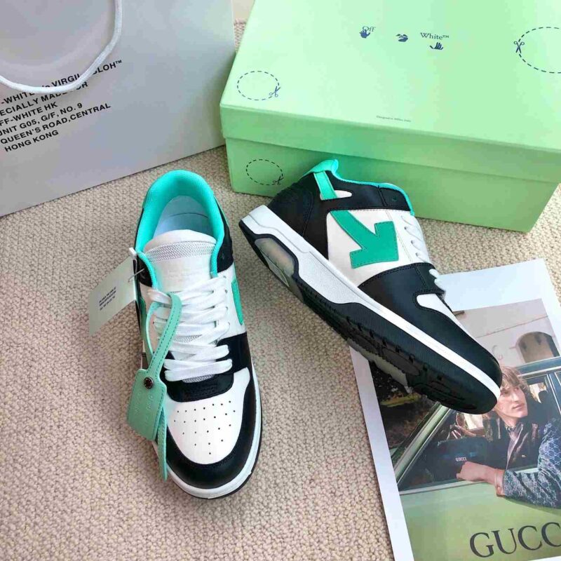 OFF-WHITE Out Of Office OOO Low Tops - Black Green Replica 16 OOO Green White