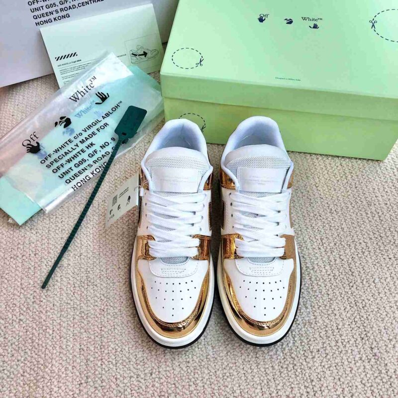 OFF-WHITE Out Of Office OOO Low Tops - Gold White Replica 16 OUT OF OFFICE WHITE GOLD