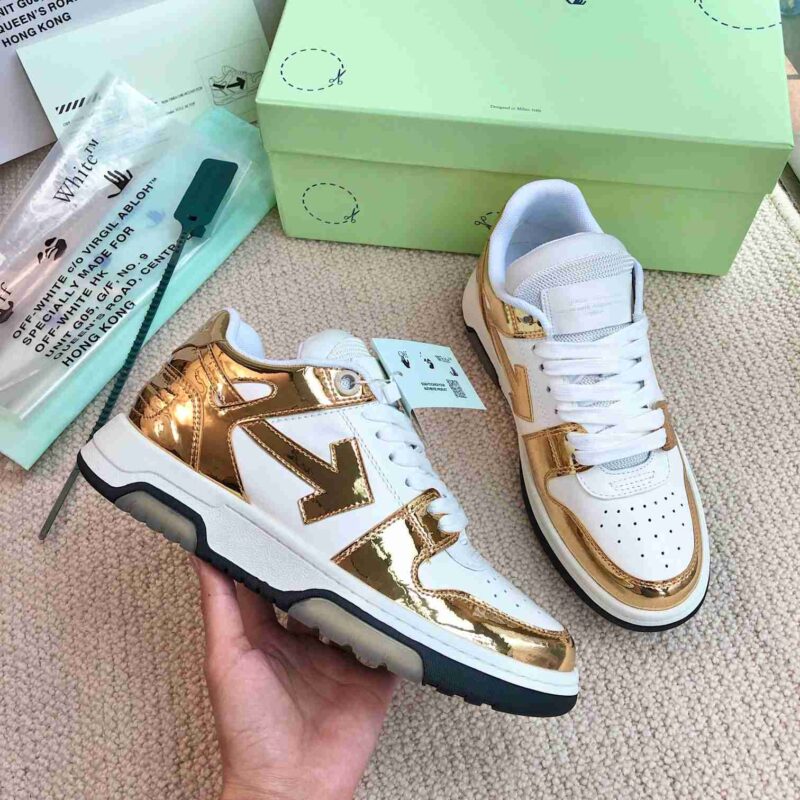 OFF-WHITE Out Of Office OOO Low Tops - Gold White Replica 12 OUT OF OFFICE WHITE GOLD
