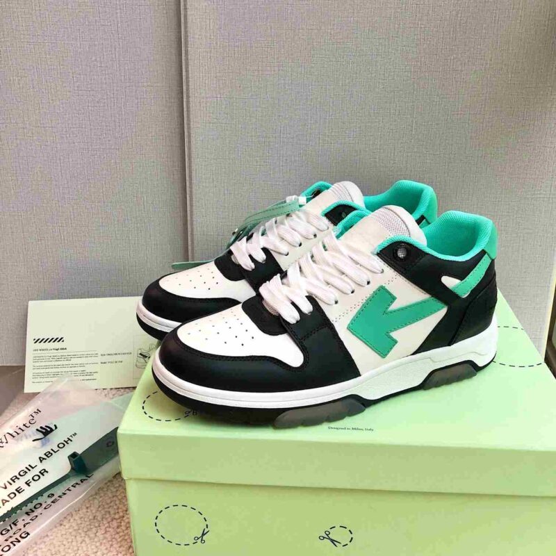 OFF-WHITE Out Of Office OOO Low Tops - Black Green Replica 10 OOO Green White