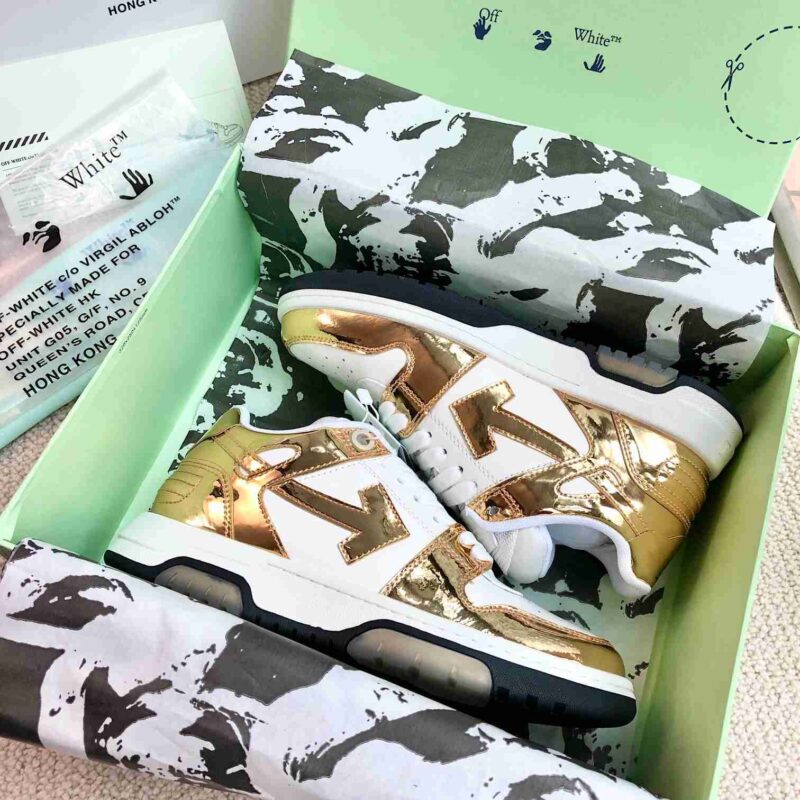 OFF-WHITE Out Of Office OOO Low Tops - Gold White Replica 17 OOO OUT OF OFFICE WHITE GOLD