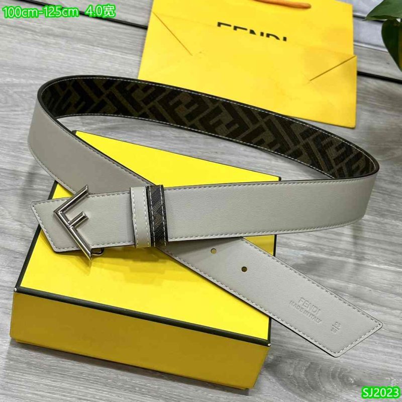 Fendi Belt for Men - 4.0 Wide F Buckle Leather Belt 65-3R 6 Mens Fendi Belt beige