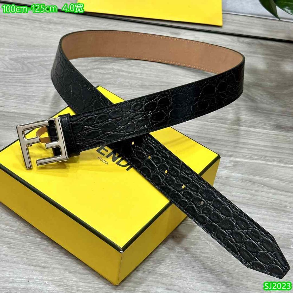 Fendi Belt for Men - 4.0 Wide FF Logo Buckle - Black Leather 65-4R 34 Men FF Belts black