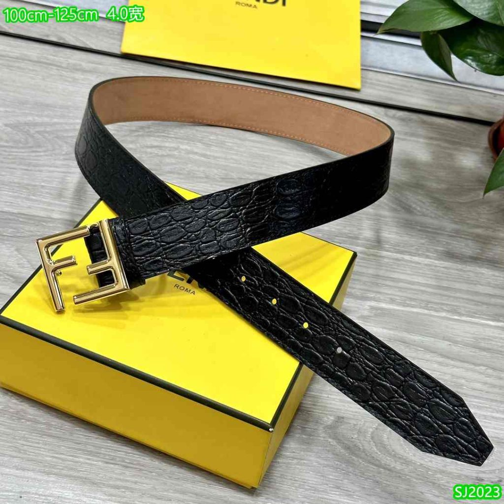 Fendi Belt for Men - 4.0 Wide FF Logo Buckle - Black Leather 65-4R 33 Fendi FF Belts