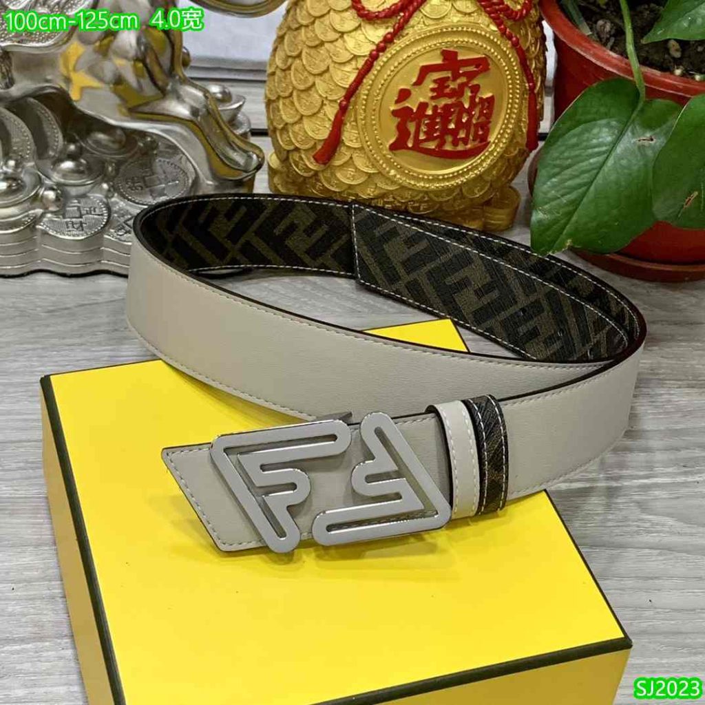 Fendi Belt for Men - FF Buckle - Blue and Beige 65-6R 48 Mens Fendi Belt Beige