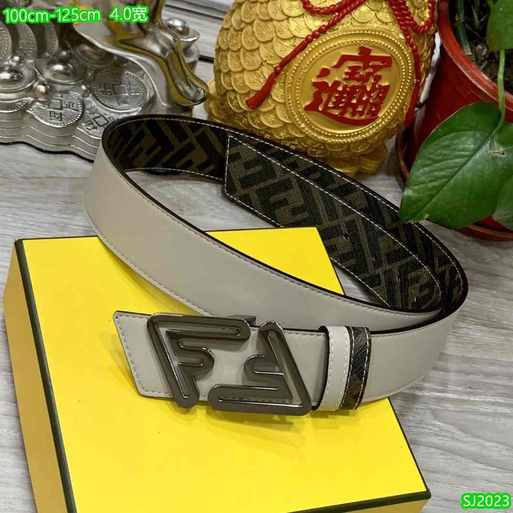 Fendi Belt for Men - FF Buckle - Blue and Beige 65-6R 47 Fendi Belt Beige for men