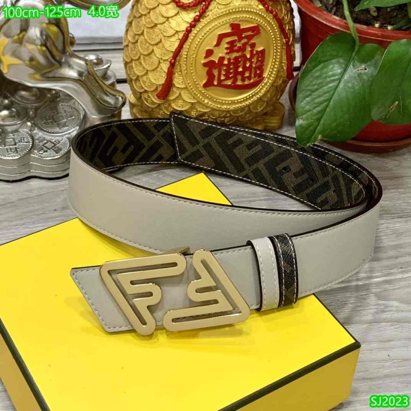 Fendi Belt for Men - FF Buckle - Blue and Beige 65-6R 11 Fendi Belt Beige