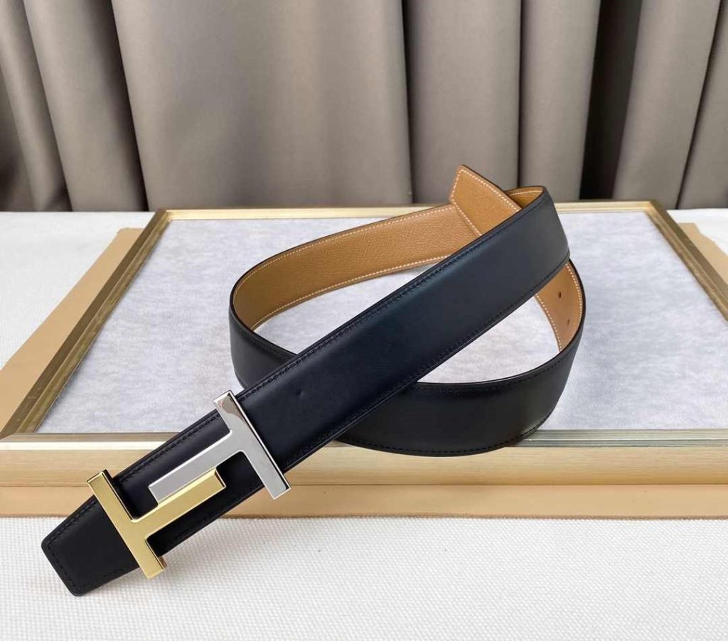Hermes Belts for Men - H Logo - Black Brown Replica H5 39 Hermes Belts for Men