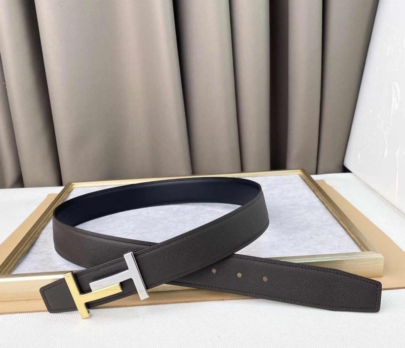Hermes Belts for Men - H Logo - Black Brown Replica H5 7 Hermes Belts for Men